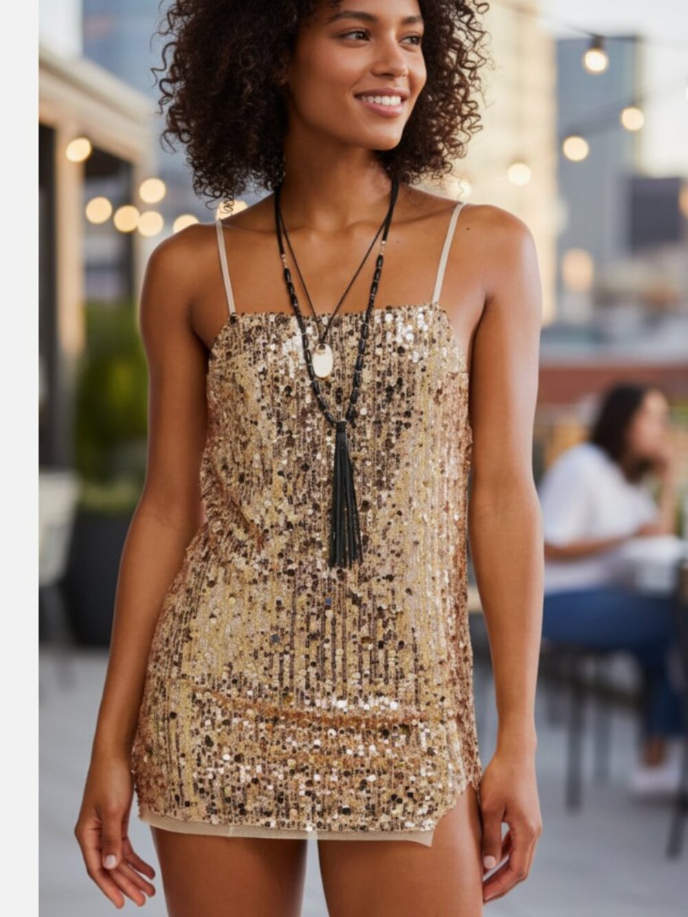 NWT Free People Midnight Kiss Sequin Mini Slipdress X-Large, GOLD COMBO